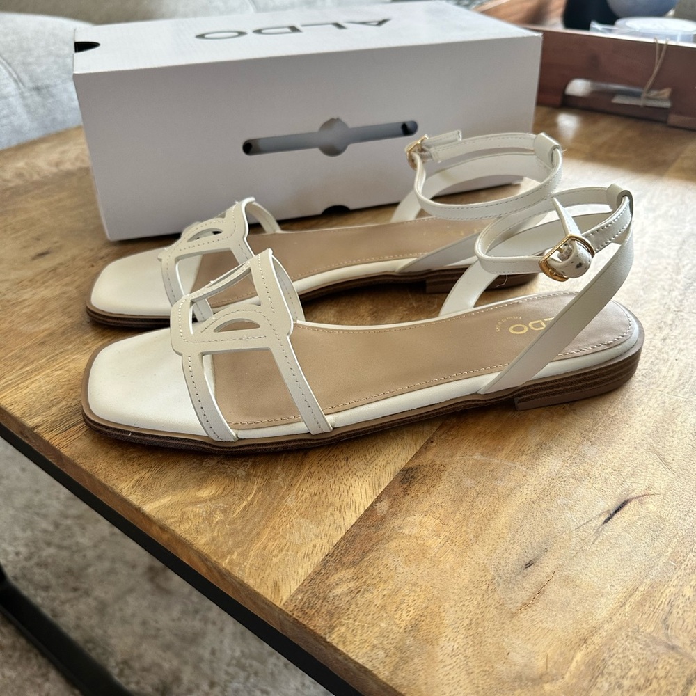 Aldo White Strappy Sandals Minimalist Design